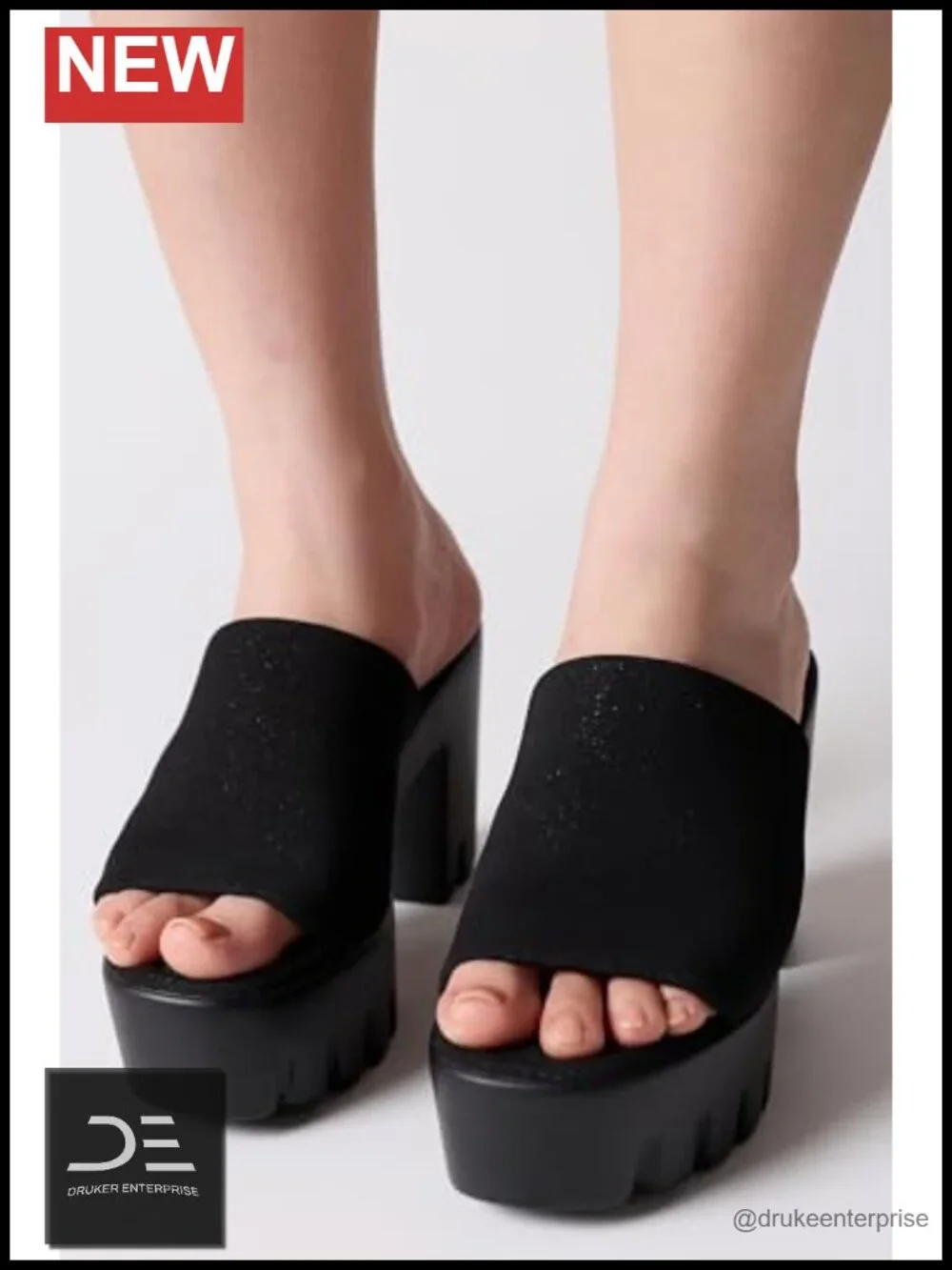 Platform Sandals Chunky Block Heel Slip On Elastic Band Round Open Toe Dressy